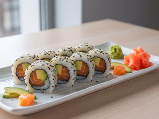 Uramaki Sake Avo Roll served at Hito