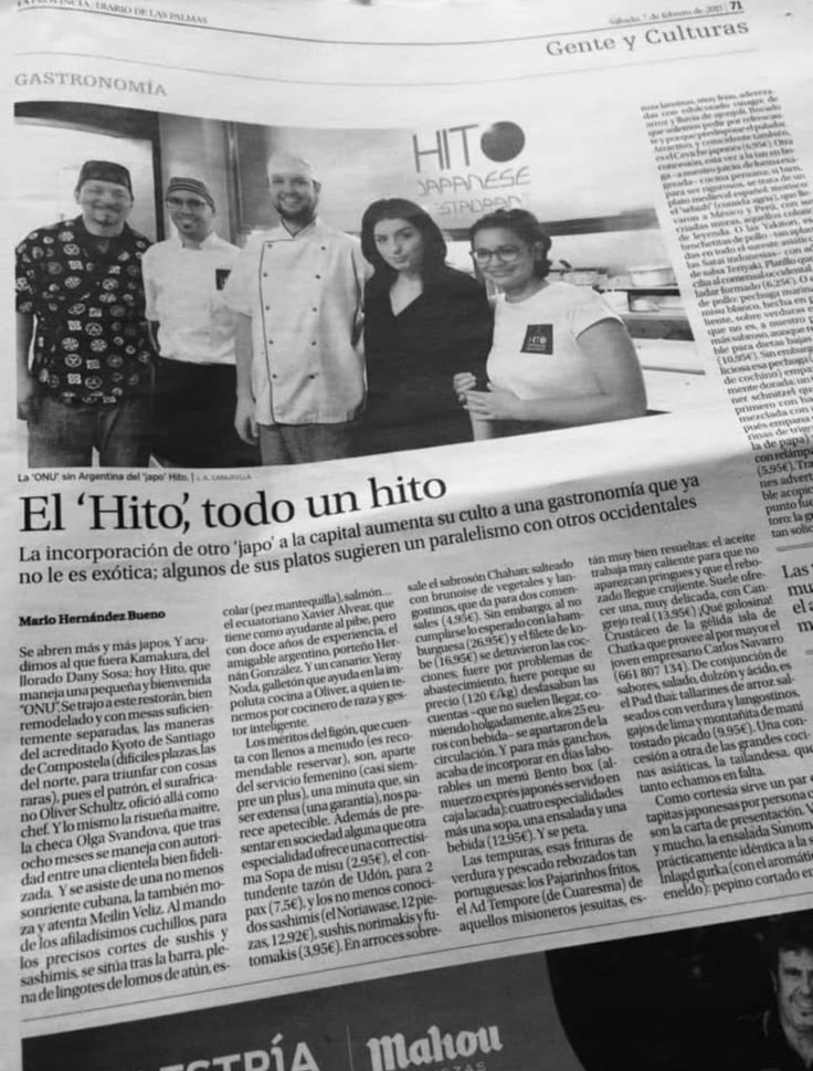 Un reportaje de prensa de 2015 sobre el restaurante japonés Hito en Las Palmas